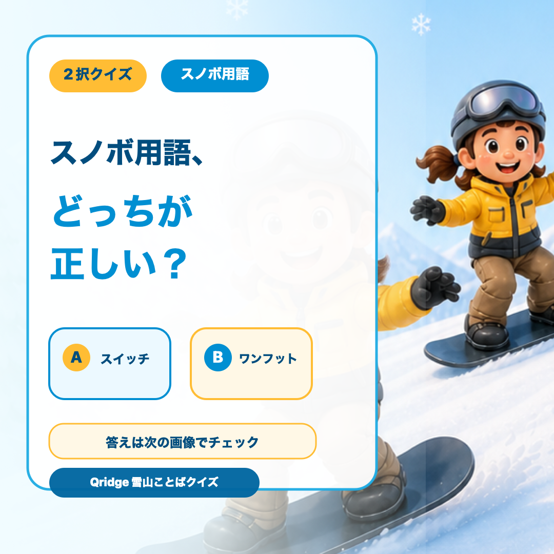 2択のスノボ用語クイズを紹介する図解